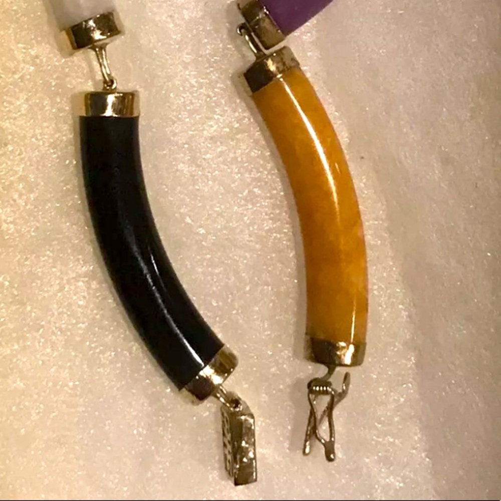 14k Gold and Multi Color Jade Baguettes Bracelet